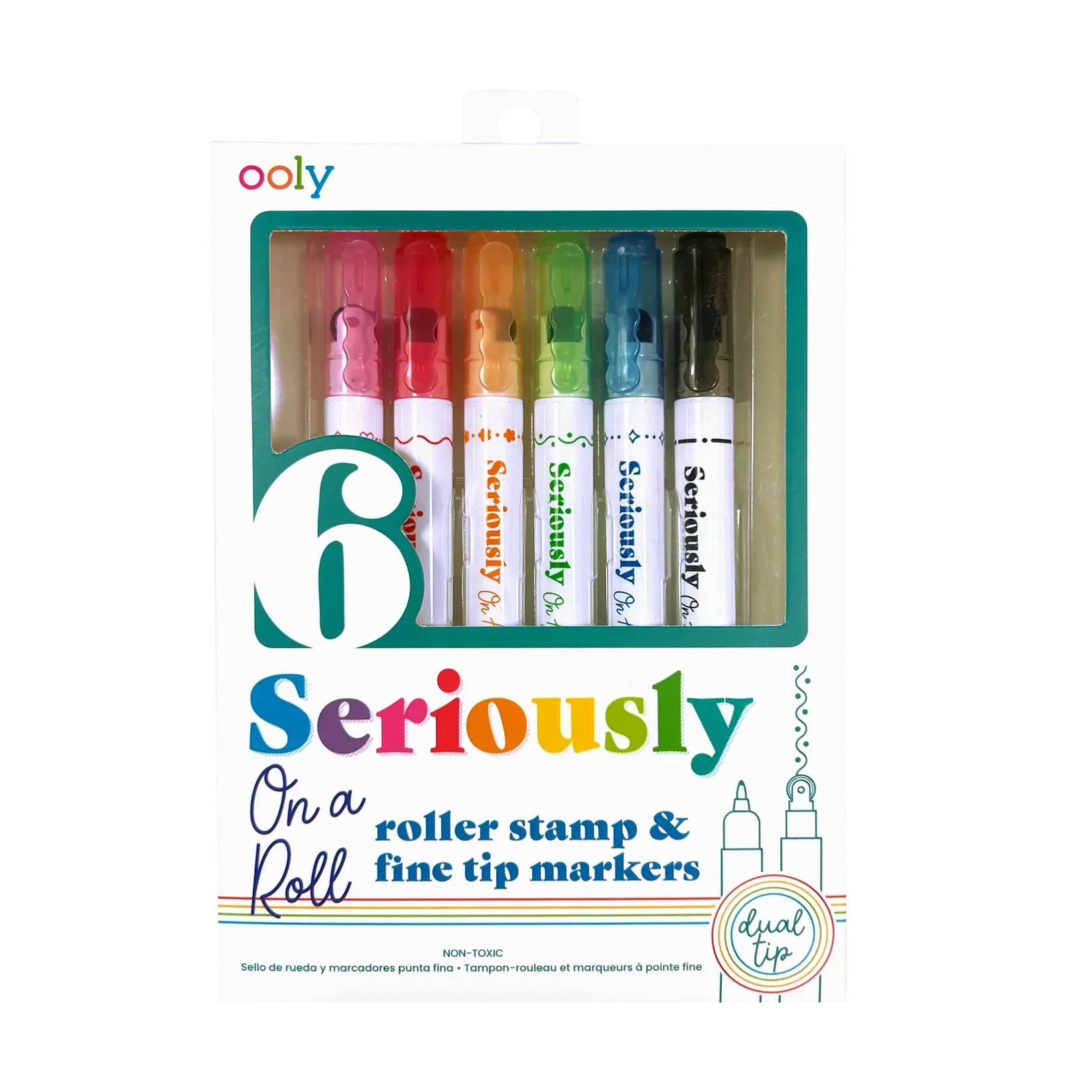 Ooly Seriously: On A Roll - Fine Tip & Roller Stamp Tip Markers (Set of 6)